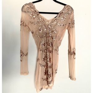Sheer Mesh Body Con Mini Dress with Sequins